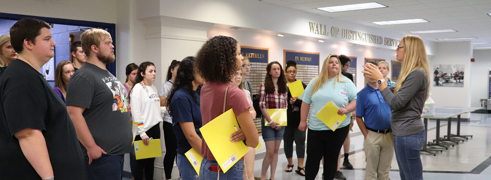 Group of students taking the campus tour