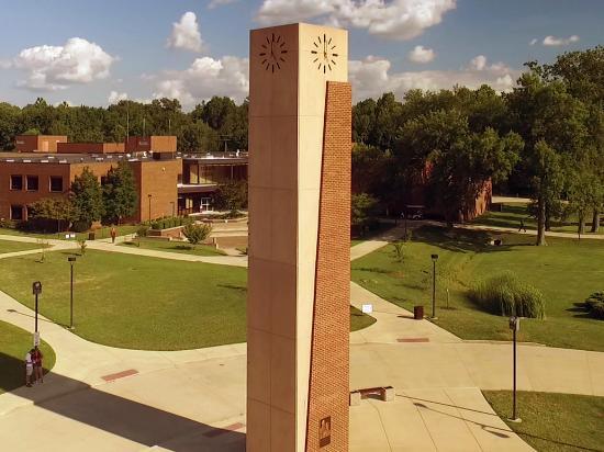 Aerial View of Kaskaskia College main campus, featuring clock tower